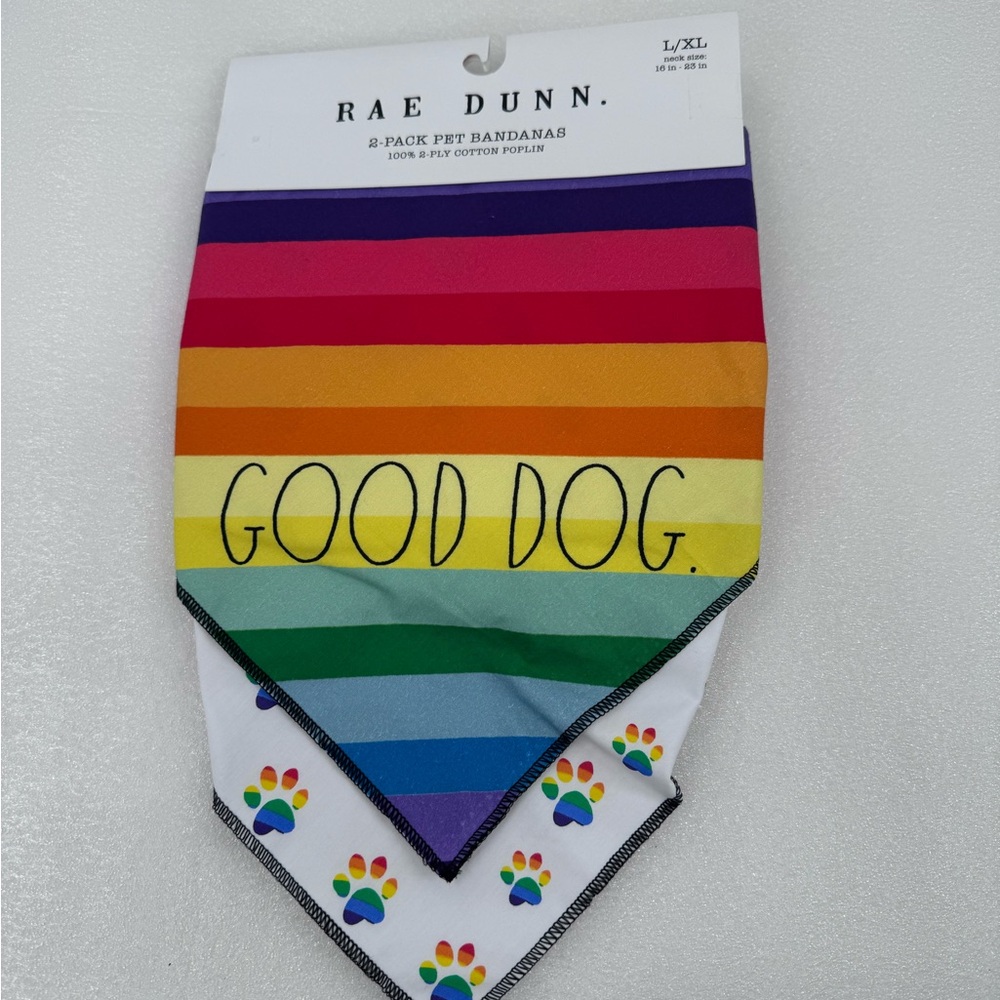 2 Pack Size L XL Rae Dunn Good Boy Bandanas Pet Scarf Dog Cat 100% Cotton Pride